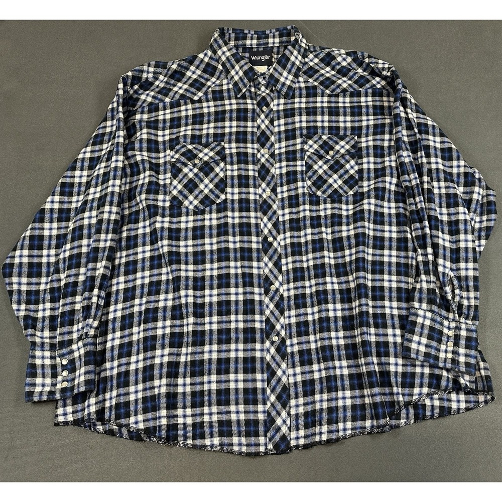 Wrangler Pearl Snap Western Shirt Mens Size 5XL Plaid Long Sleeve 100% Cotton